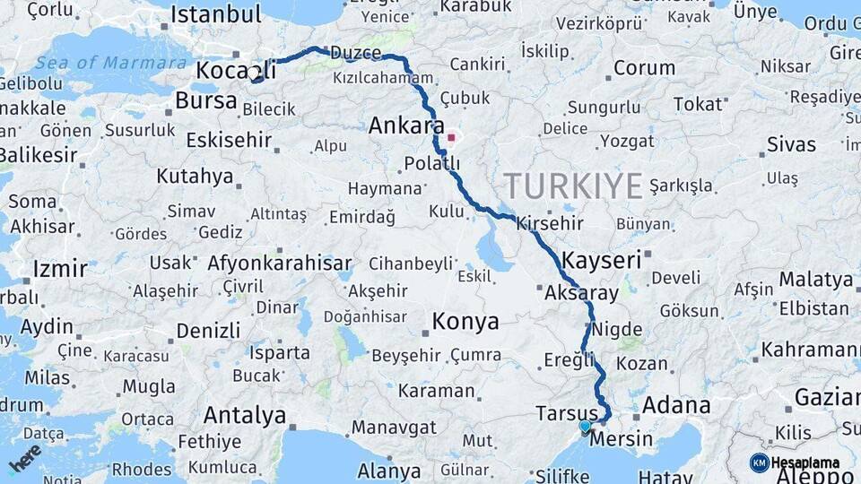 Mersin Pamukova Sakarya Arası Kaç Km - Yol Haritası