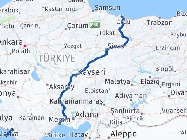 Mersin Perşembe Ordu Arası Kaç Km - Yol Haritası