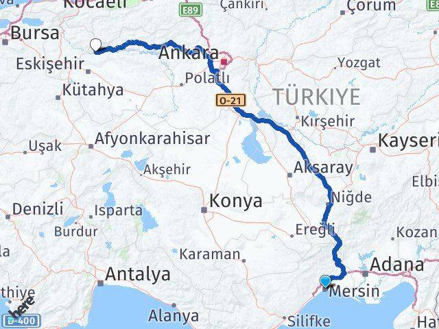 Mersin Sarıcakaya Eskişehir Arası Kaç Km - Yol Haritası
