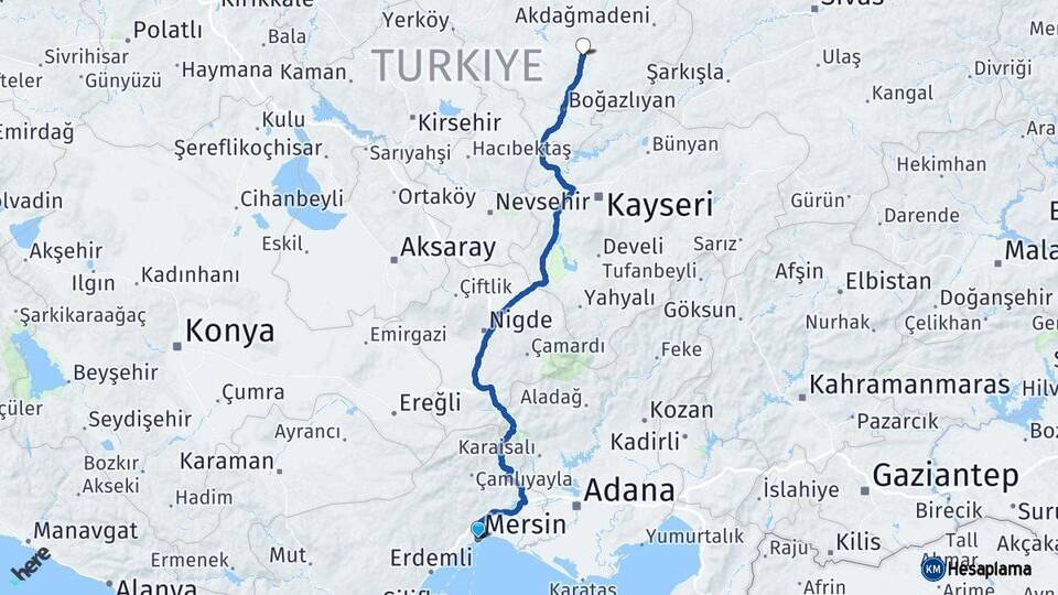 Mersin Sarıkaya Yozgat Arası Kaç Km - Yol Haritası