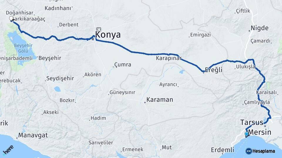 Mersin Şarkikaraağaç Isparta Arası Kaç Km - Yol Haritası