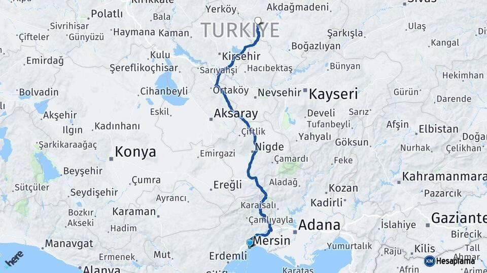Mersin Şefaatli Yozgat Arası Kaç Km - Yol Haritası
