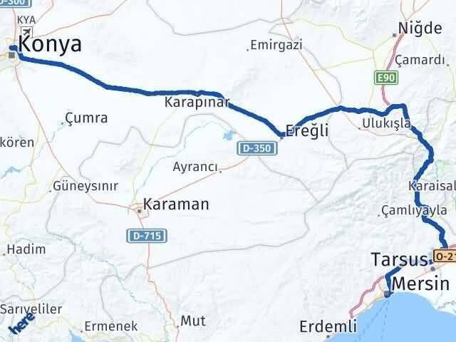Mersin Selçuklu Konya Arası Kaç Km - Yol Haritası
