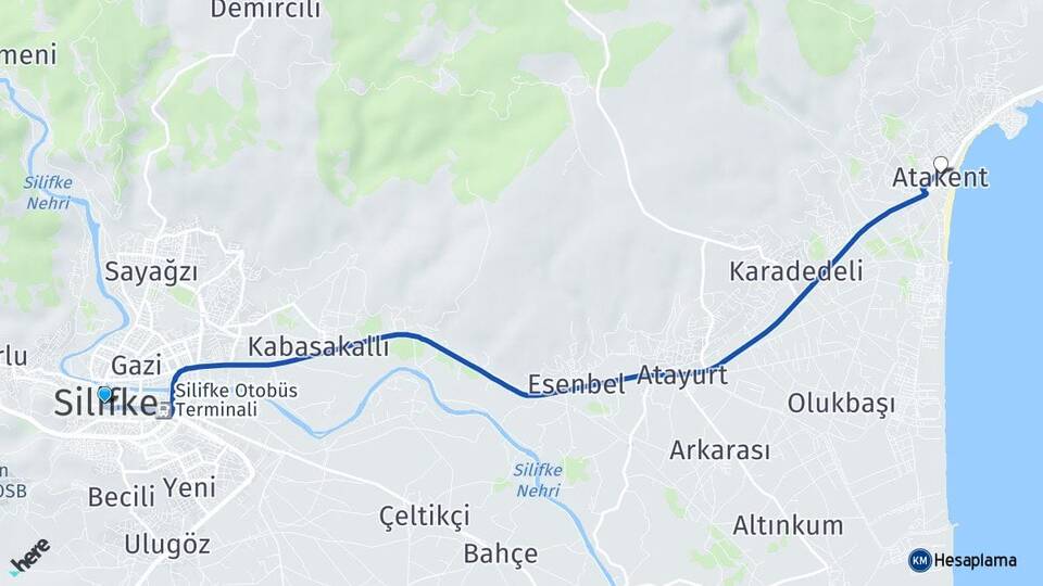 Mersin Silifke Atakent Silifke Arası Kaç Km - Yol Haritası