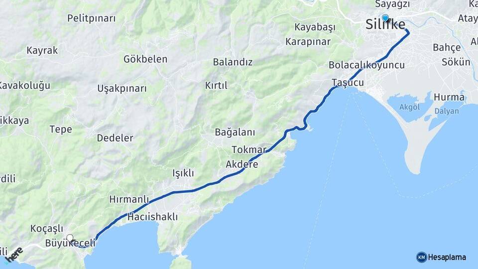Mersin Silifke Büyükeceli Gülnar Arası Kaç Km - Yol Haritası
