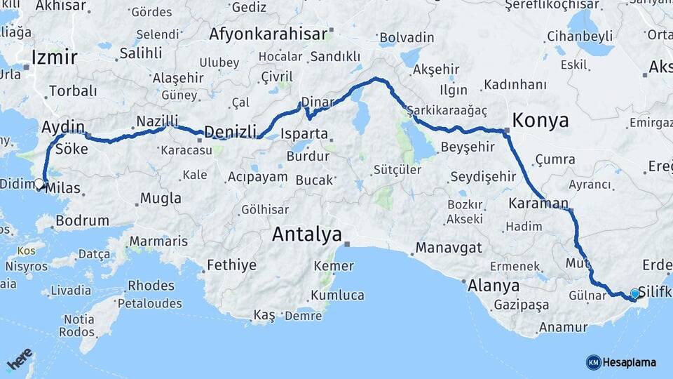 Mersin Silifke Didim Aydın Arası Kaç Km - Yol Haritası