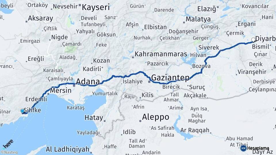Mersin Silifke Diyarbakır Arası Kaç Km - Yol Haritası