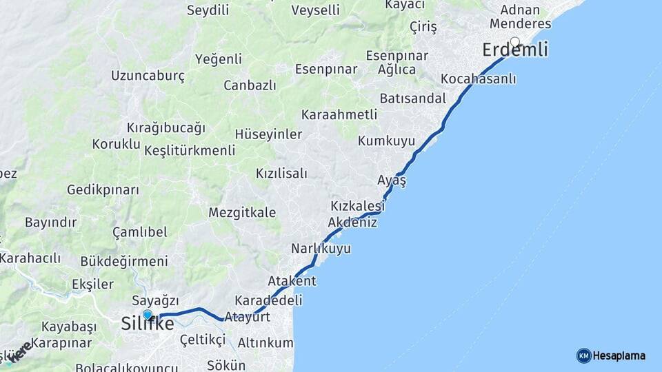 Mersin Silifke Erdemli Arası Kaç Km - Yol Haritası