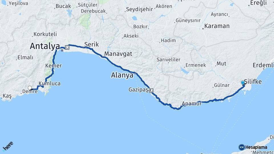 Mersin Silifke Finike Antalya Arası Kaç Km - Yol Haritası