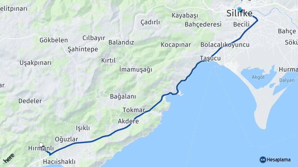 Mersin Silifke Hırmanlı Silifke Arası Kaç Km - Yol Haritası