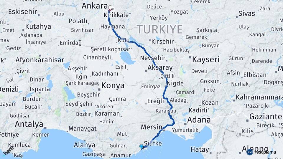 Mersin Silifke Taşucu Ankara Arası Kaç Km - Yol Haritası