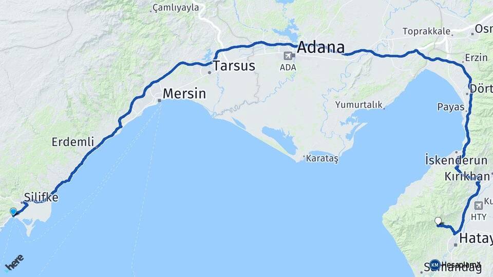 Mersin Silifke Taşucu Antakya Hatay Arası Kaç Km - Yol Haritası