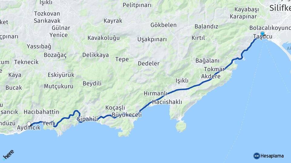 Mersin Silifke Taşucu Aydıncık Arası Kaç Km - Yol Haritası