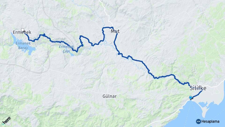Mersin Silifke Taşucu Ermenek Karaman Arası Kaç Km - Yol Haritası