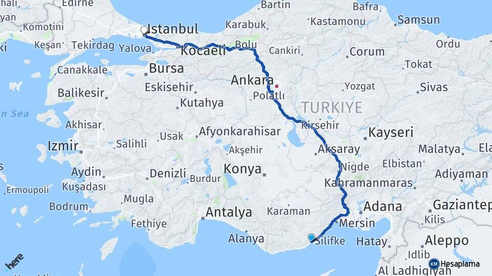Mersin Silifke Taşucu İstanbul Arası Kaç Km - Yol Haritası