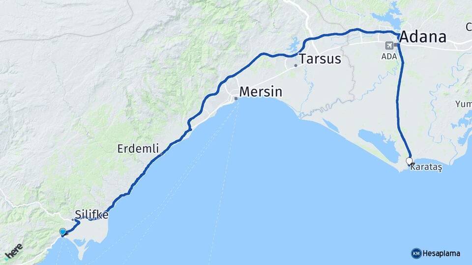 Mersin Silifke Taşucu Karataş Adana Arası Kaç Km - Yol Haritası