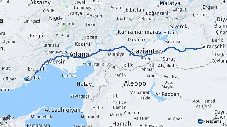 Mersin Silifke Viranşehir Şanlıurfa Arası Kaç Km - Yol Haritası