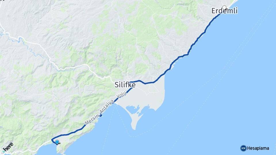Mersin Silifke Yeşilovacık Erdemli Arası Kaç Km - Yol Haritası