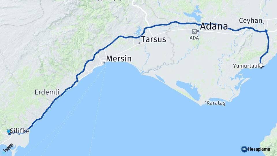 Mersin Silifke Yumurtalık Adana Arası Kaç Km - Yol Haritası