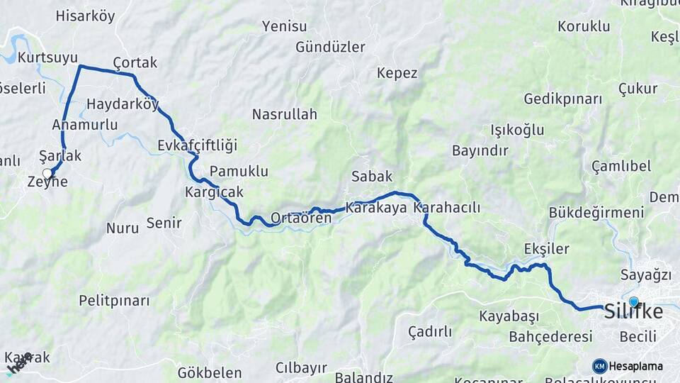 Mersin Silifke Zeyne Gülnar Arası Kaç Km - Yol Haritası