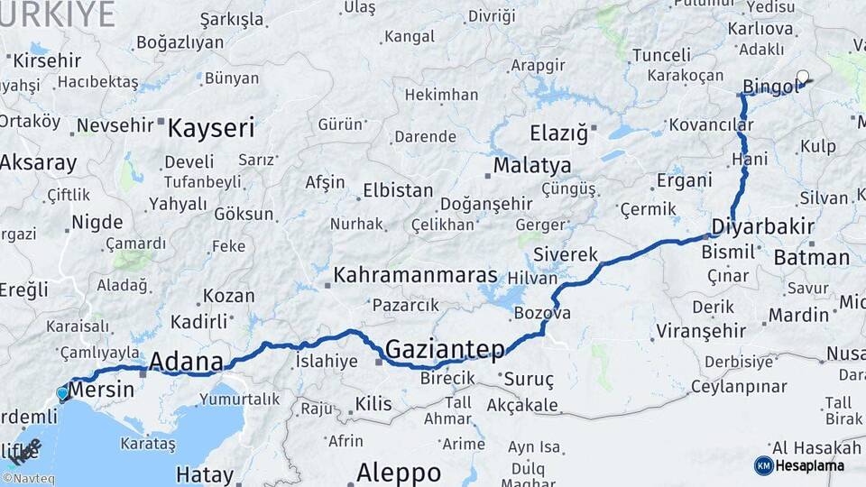 Mersin Solhan Bingöl Arası Kaç Km - Yol Haritası