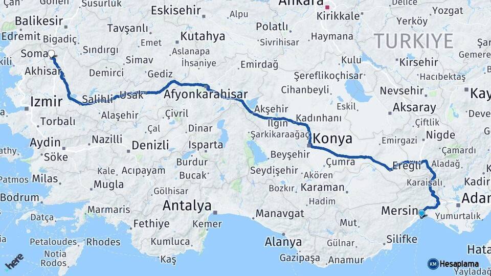 Mersin Soma Manisa Arası Kaç Km - Yol Haritası