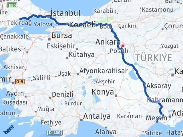 Mersin Süleymanpaşa Tekirdağ Arası Kaç Km - Yol Haritası