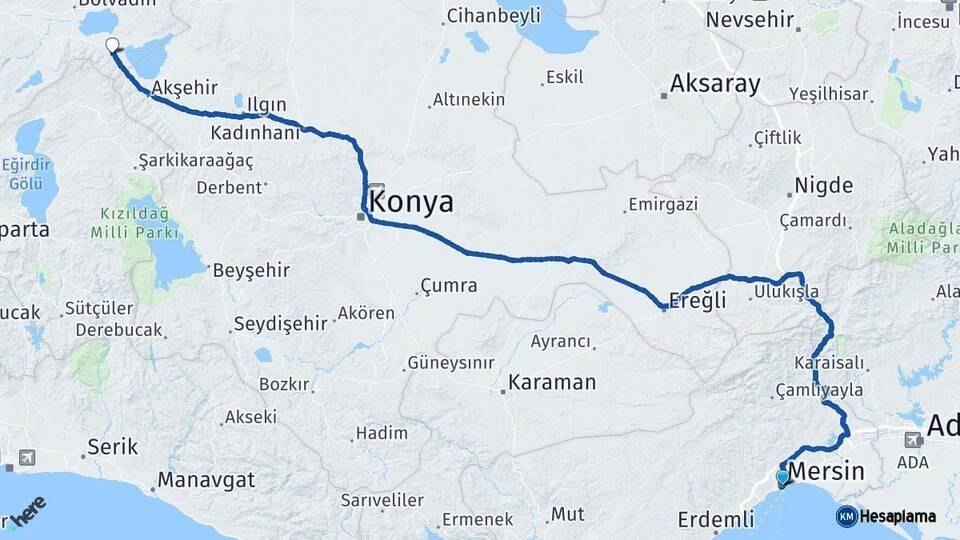 Mersin Sultandağı Afyonkarahisar Arası Kaç Km - Yol Haritası