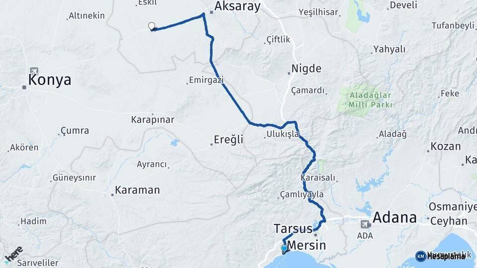 Mersin Sultanhanı Aksaray Arası Kaç Km - Yol Haritası