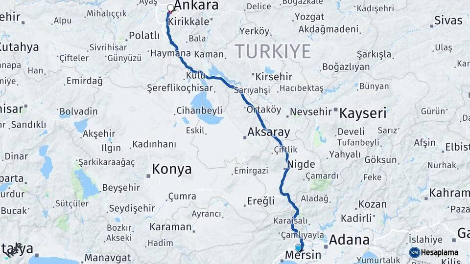 Mersin Tarsus Ankara Arası Kaç Km - Yol Haritası