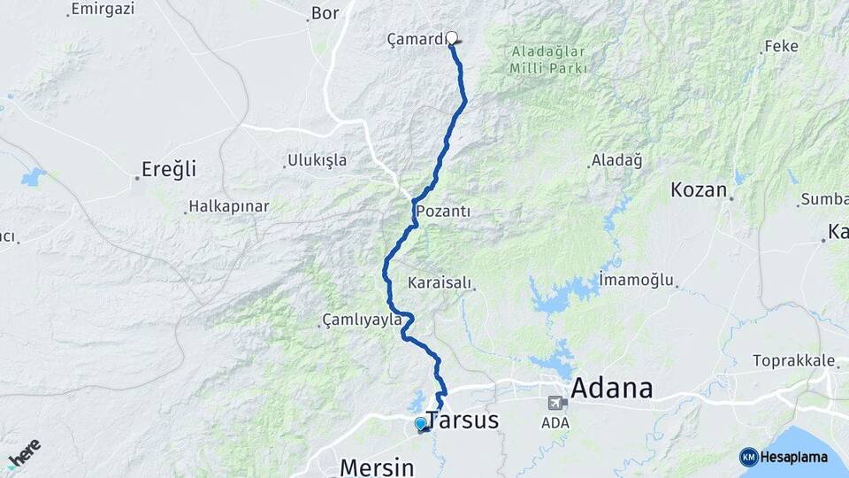 Mersin Tarsus Çamardı Niğde Arası Kaç Km - Yol Haritası