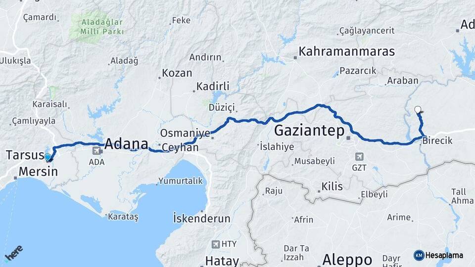Mersin Tarsus Halfeti Şanlıurfa Arası Kaç Km - Yol Haritası