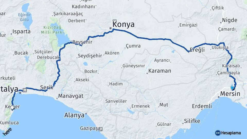 Mersin Tarsus Kemer Antalya Arası Kaç Km - Yol Haritası