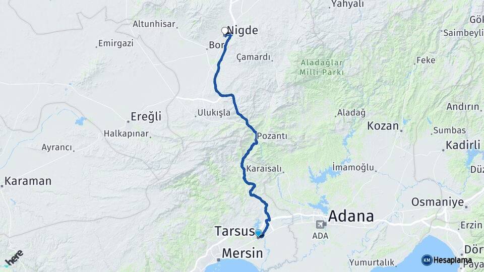 Mersin Tarsus Niğde Arası Kaç Km - Yol Haritası