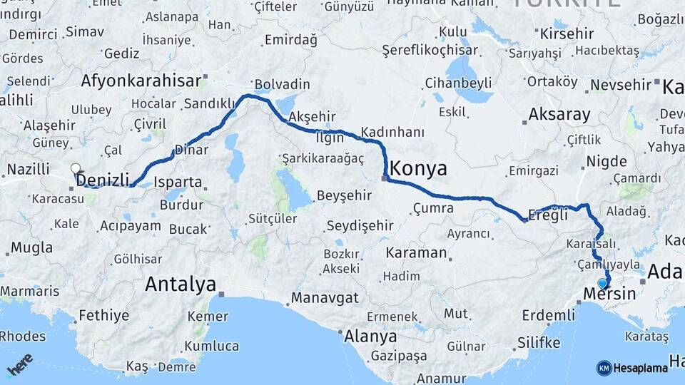 Mersin Tarsus Pamukkale Denizli Arası Kaç Km - Yol Haritası