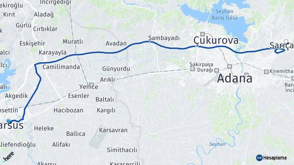 Mersin Tarsus Sarıçam Adana Arası Kaç Km - Yol Haritası