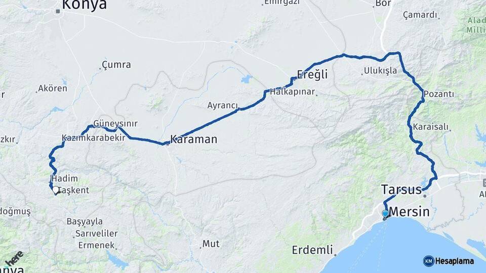 Mersin Taşkent Konya Arası Kaç Km - Yol Haritası