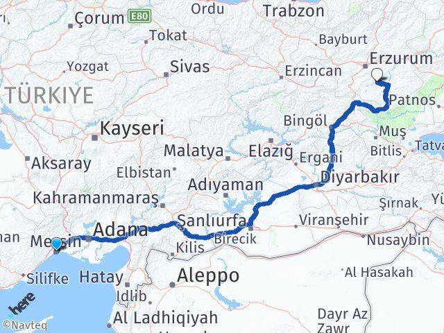 Mersin Tekman Erzurum Arası Kaç Km - Yol Haritası