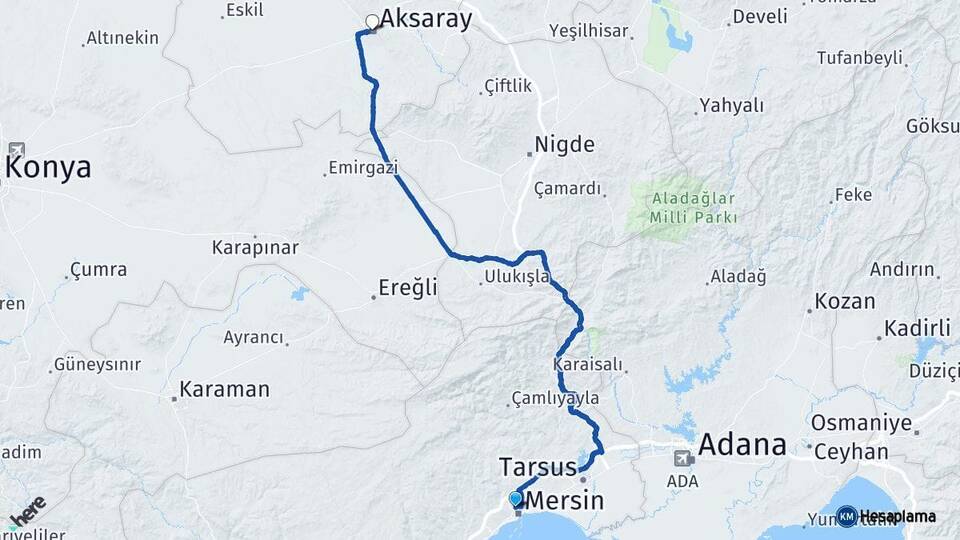 Mersin Toroslar Aksaray Arası Kaç Km - Yol Haritası