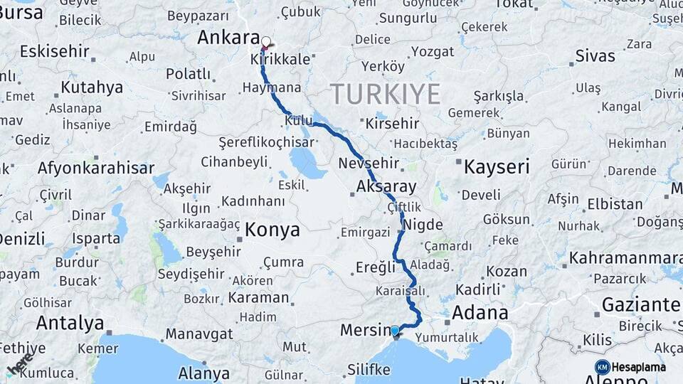 Mersin Toroslar Ankara Arası Kaç Km - Yol Haritası