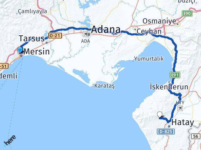 Mersin Toroslar Antakya Hatay Arası Kaç Km - Yol Haritası