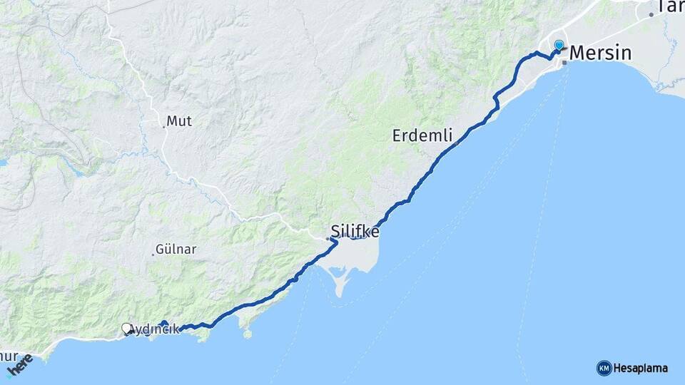 Mersin Toroslar Aydıncık Arası Kaç Km - Yol Haritası