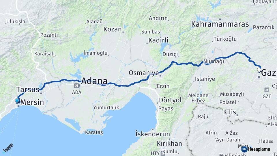 Mersin Toroslar Gaziantep Arası Kaç Km - Yol Haritası