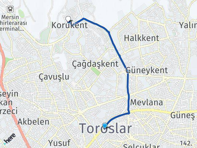 Mersin Toroslar Korukent Toroslar Arası Kaç Km - Yol Haritası