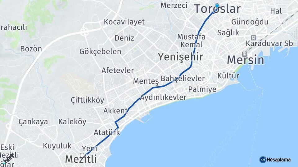 Mersin Toroslar Mezitli Arası Kaç Km - Yol Haritası
