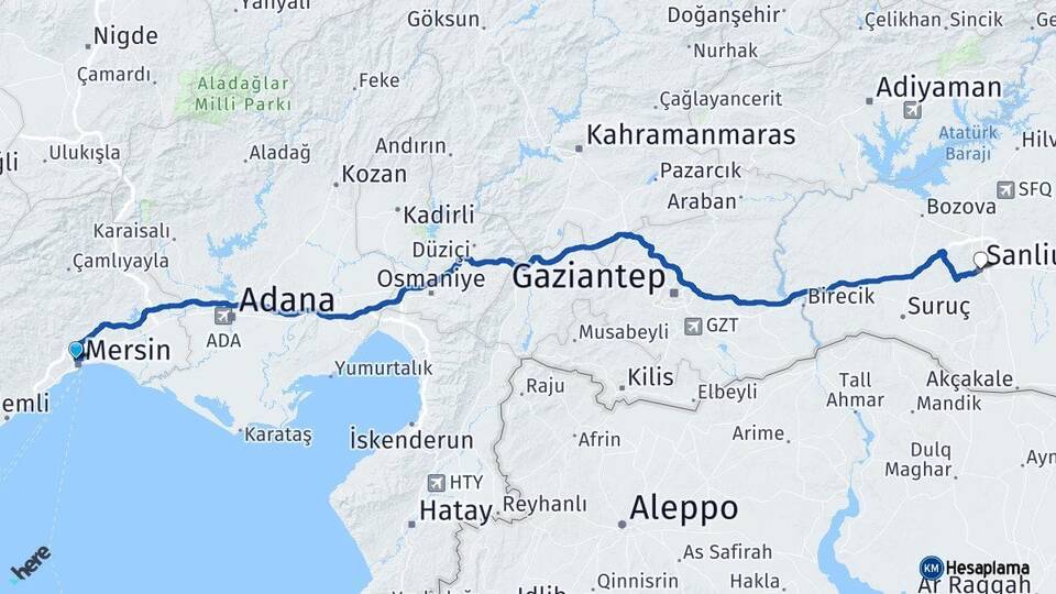 Mersin Toroslar Şanlıurfa Arası Kaç Km - Yol Haritası