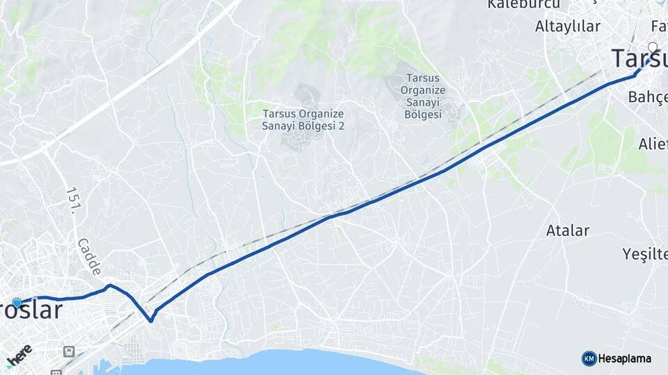 Mersin Toroslar Tarsus Arası Kaç Km - Yol Haritası
