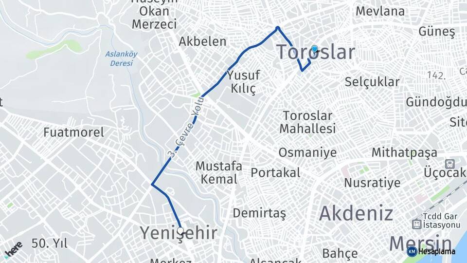 Mersin Toroslar Yenişehir Arası Kaç Km - Yol Haritası