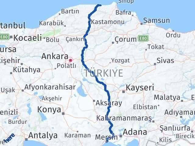 Mersin Türkeli Sinop Arası Kaç Km - Yol Haritası