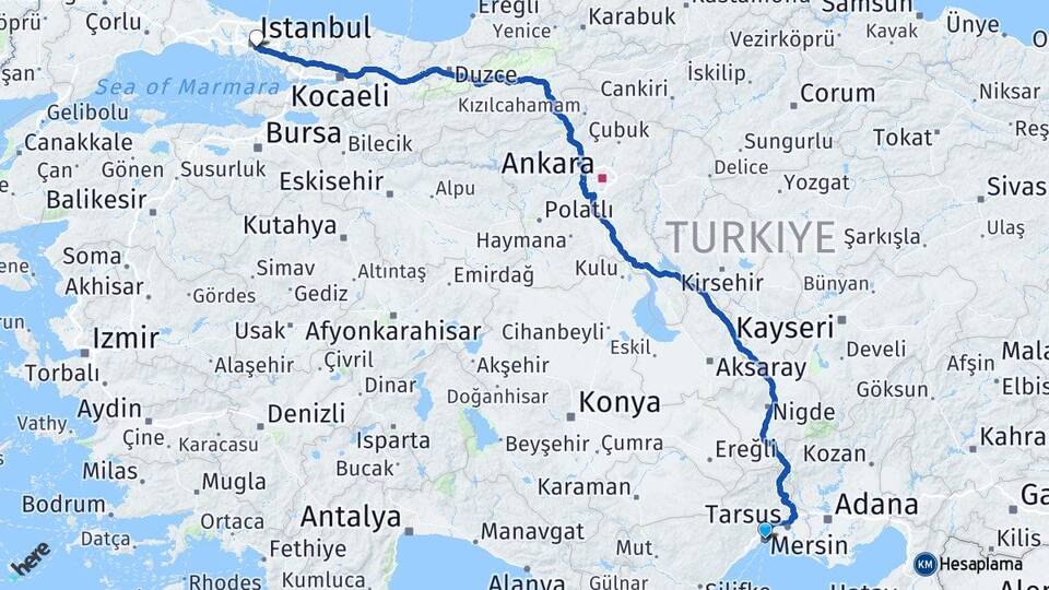 Mersin Üsküdar İstanbul Arası Kaç Km - Yol Haritası